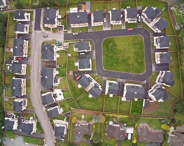 Birds eye view of housing estate