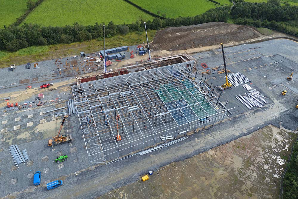 Drone shot of warehouse construction