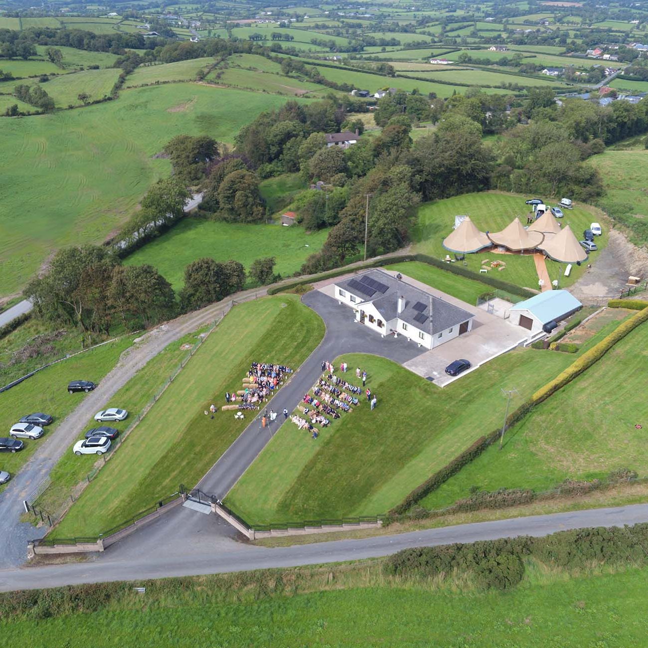 Birds eye view of outdoor wedding